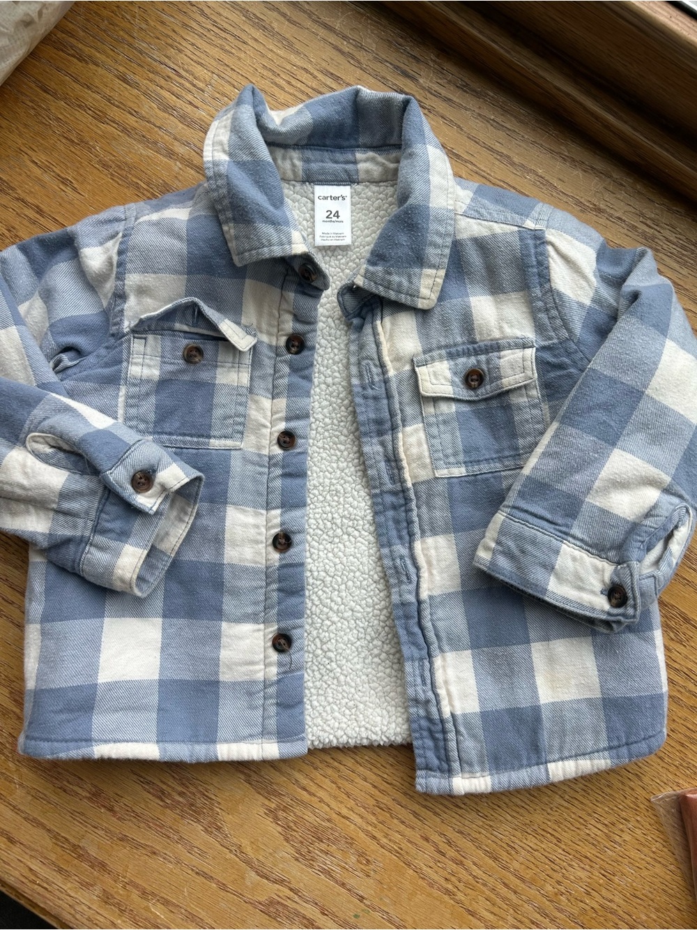 Carter's Blue & White Buffalo Plaid Sherpa-Lined Jacket - 24 Months Fall Winter